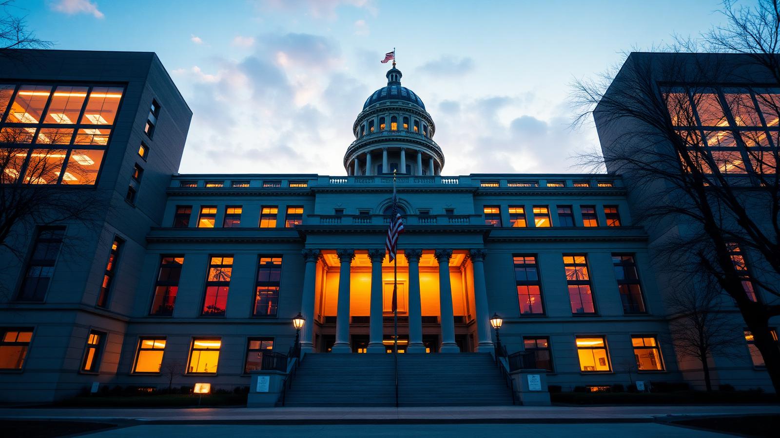 United States government building at dusk